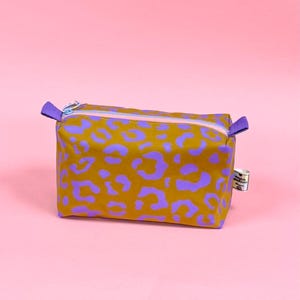 Versatile Boxy Pouch for Travel & Accessories | Purple and Mustard Leopard Print Travel Bag | Toiletry Boxy Pouch