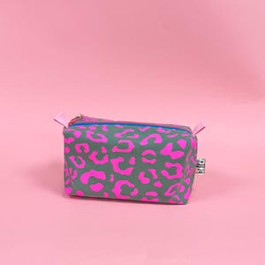 Versatile Boxy Pouch for Travel & Accessories | Pink and Teal Leopard Print Travel Bag | Toiletry Boxy Pouch