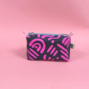 Versatile Boxy Pouch for Travel & Accessories | Pink and Dark Grey Abstract Print Travel Bag | Toiletry Boxy Pouch
