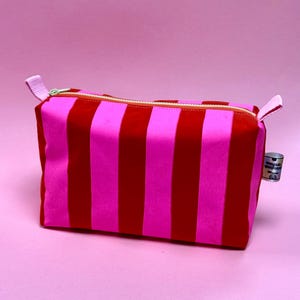 Versatile Boxy Pouch for Travel & Accessories | Pink and Red Stripes Print Travel Bag | Toiletry Boxy Pouch