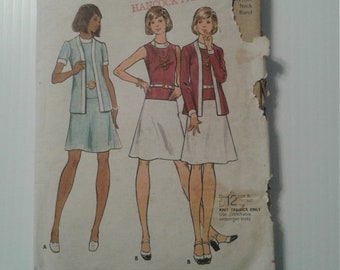 Butterick 3080 Vintage 1970's pattern, Misses dress & jacket, Size 20 some pieces cut, FREE SHIPPING, see photos for garment sizing