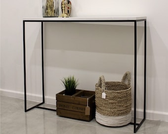 Handmade Mild Steel framed console table with stone worktop