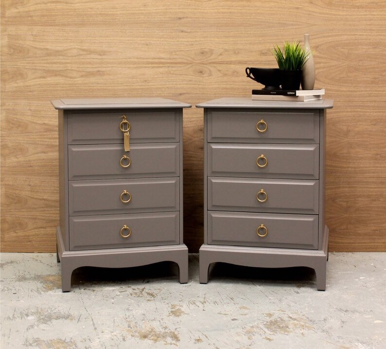 Pair Of Vintage Stag Bedside Cabinets Tables In Grey Etsy