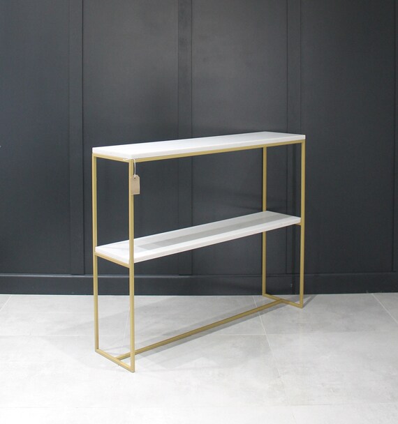 Gold Powder Coated Mild Steel Two Tier Double Shelf Console Table