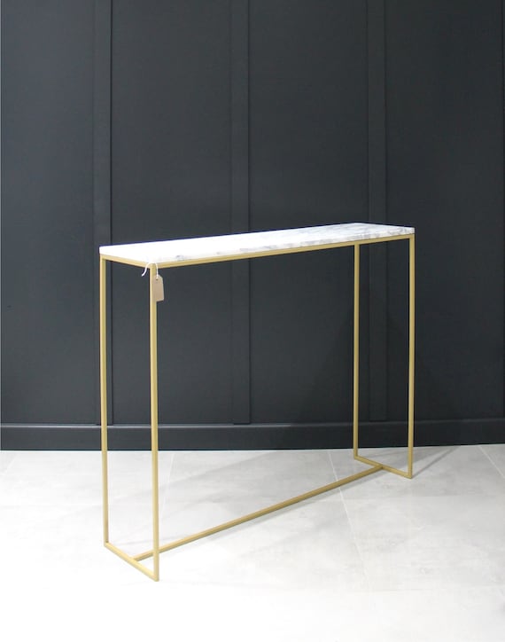 Marble console table Gold Powder Coated Mild Steel Frame Carrara Marble