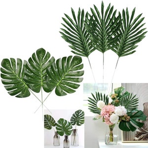 Artificial Palm Leaves, 24 PCS Fake Tropical Plant Leaves, Greenery Home Decor, Hawaiian Luau Decoration, Jungle Safari Party