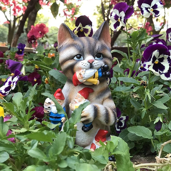 Mischievous Cat Garden Gnome Statue Figurine - Best Art Decor for Indoor Outdoor Home Or Office