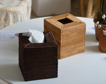 Rattan Tissue Box Cover Square | Woven Tissue Holder | 5.5 x 5.5 X 5.7 inch