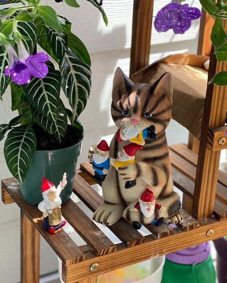 Mischievous Cat Garden Gnome Statue Figurine Best Art Decor Etsy