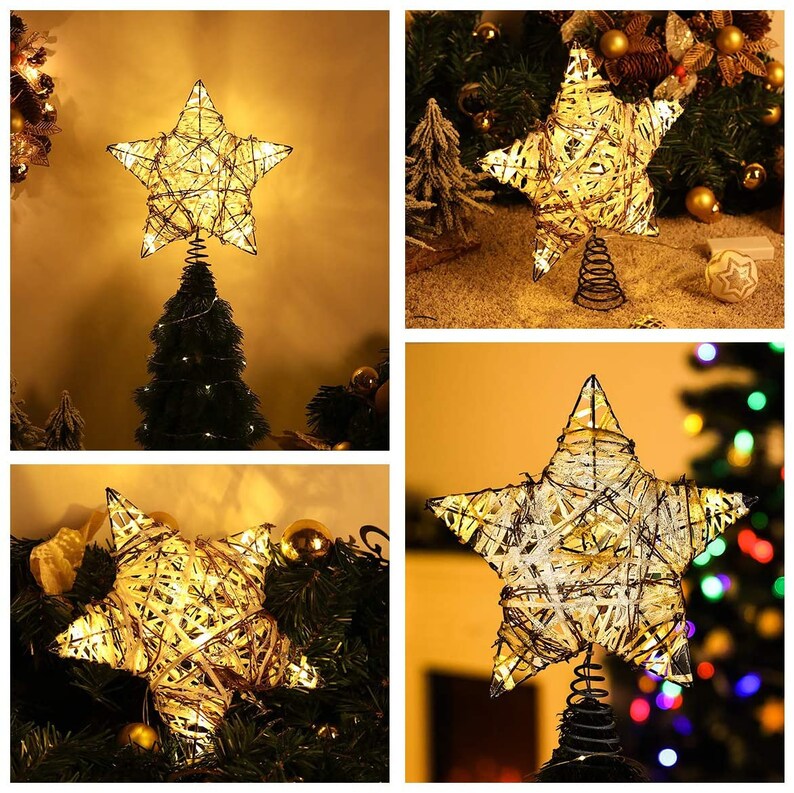 Christmas Rattan Star Tree Topper LED Lighted Rustic Star Etsy
