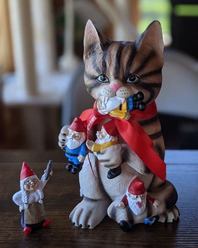 Mischievous Cat Garden Gnome Statue Figurine Best Art Decor Etsy
