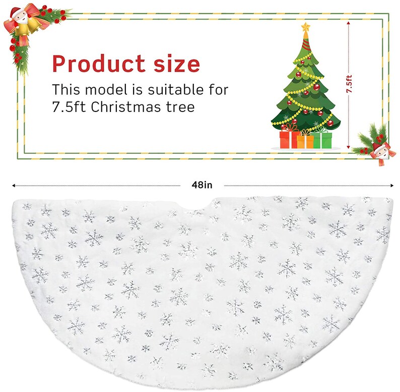 Snow White Christmas Tree Skirt With Sequin Silver Snowflakes Etsy