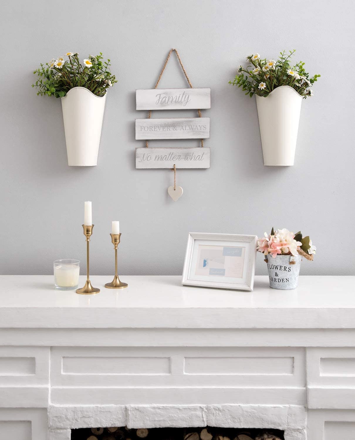 Galvanized White Metal Wall Planters Set of 2 Farmhouse Etsy