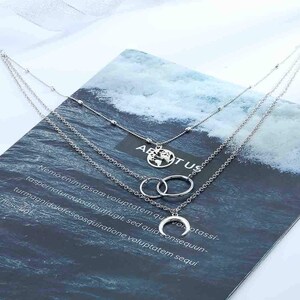 Boho Layered Necklace Moon Necklaces Map Pendant Silver Jewelry for Women and Girls image 2