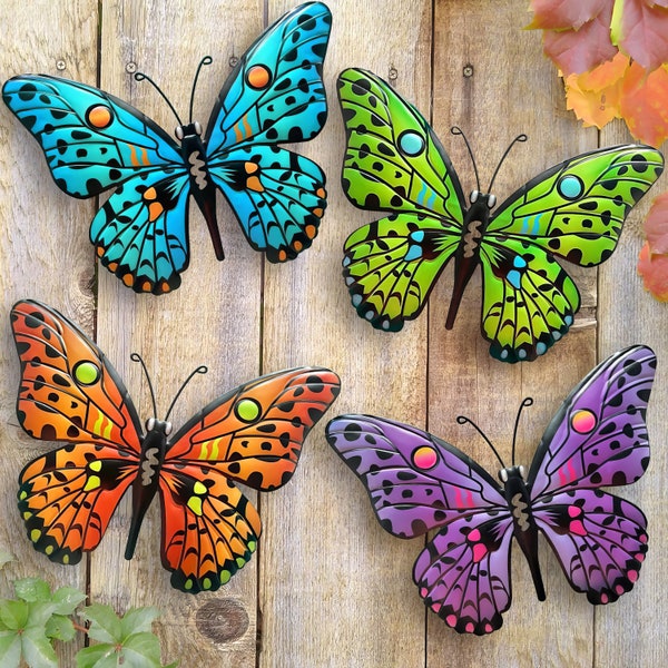 Metal Butterfly Wall Decor Set, 4 Pack 9.5" Outdoor Fence Wall Art Decor, Garden Yard Accents, Patio, Balcony Decorations, Unique Gift