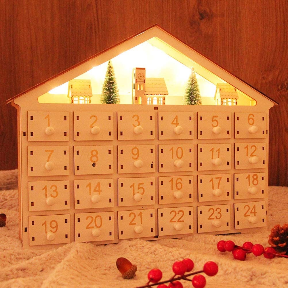 Christmas Advent Calendar White Wooden LED Lighted Countdown Etsy