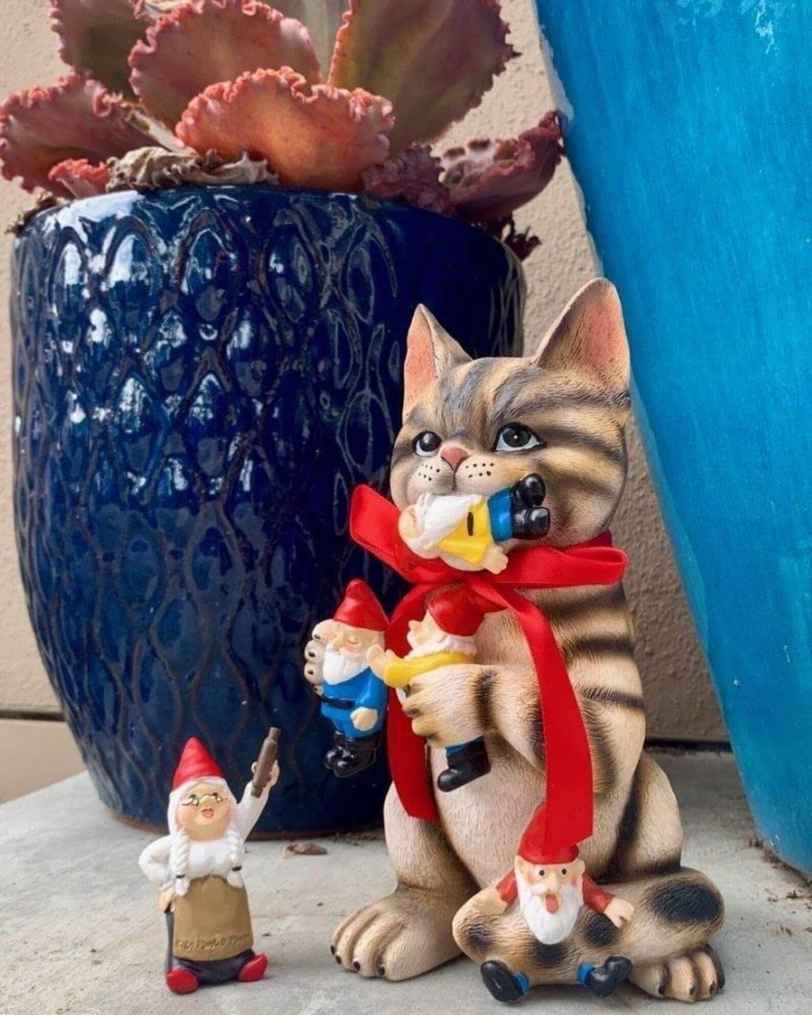 Mischievous Cat Garden Gnome Statue Figurine Best Art Decor Etsy