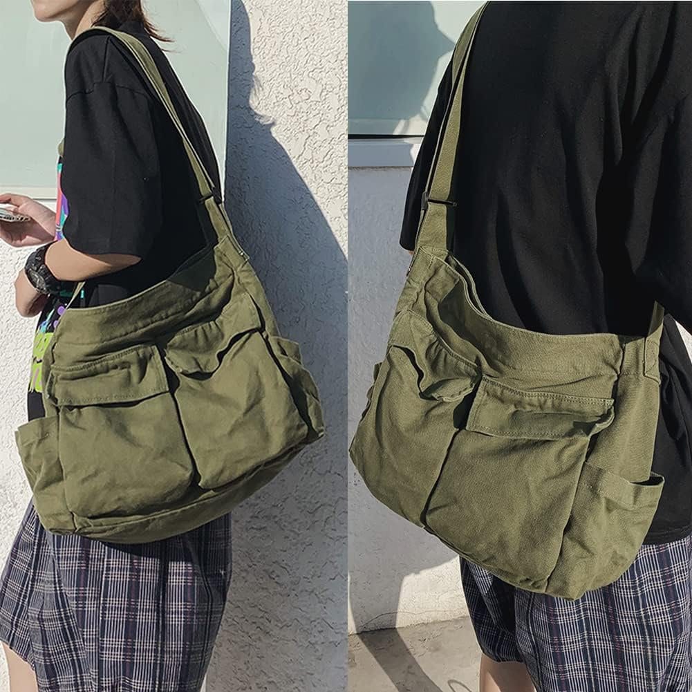 Army Green Rattan Leather Messenger Bag – maeree