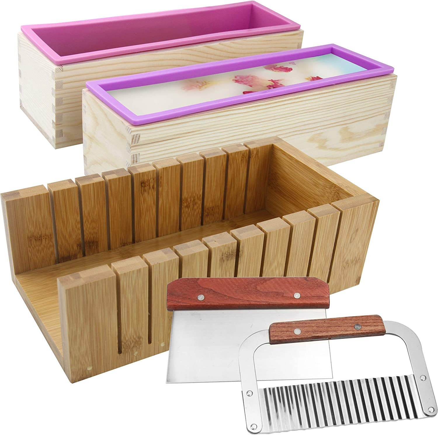 Soap Making Mold Loaf Baking Wooden Box Cutter Slicer Tool Set Wavy  Straight NEW