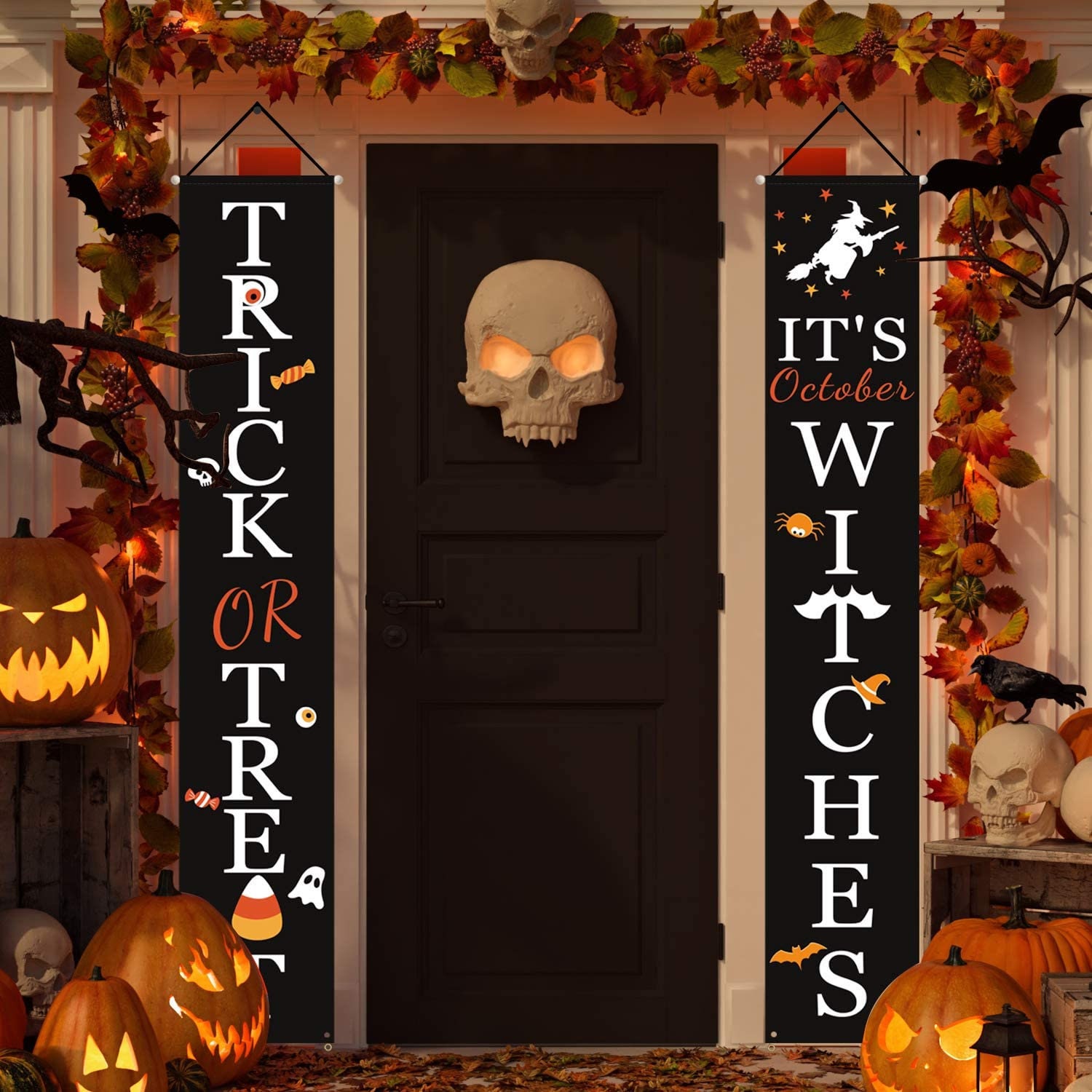 A Party Decorations Yard Halloween Hanging Banners Decor Garden CIAWASEI Halloween Decorations Outdoor Indoor Trick or Treat,Halloween Welcome Signs for Front Door Porch