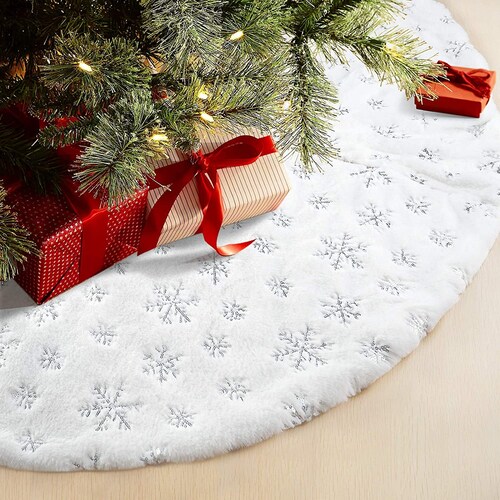Snow White Christmas Tree Skirt With Sequin Silver Snowflakes Etsy