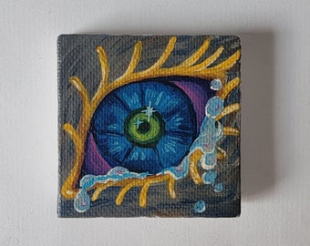 Larmes de dragon, mini peinture 2 x 2 pouces, art inspiré des jeux vidéo, dragon de lumière, idée cadeau gamer girl,