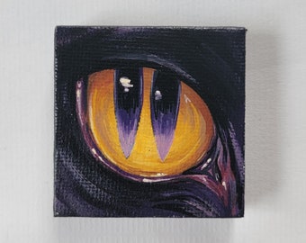 Katzenauge Kunst, 2x2 Mini Malerei, Miniatur gemalte Kunst, einzigartige Augen Malerei, schwarze Katze Malerei, Kunstwerk im gotischen Stil,