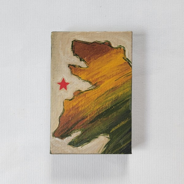 Fall out inspired painting, 2x3 mini painting, magnetic artwork, handmade fridge magnet, retro style poster art, post apocalyptic painting,