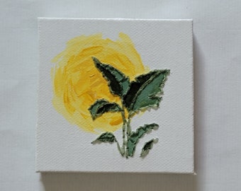 Mini oeuvre d'art brodée, mini toile peinte 3 x 3 , oeuvre d'art sur le thème floral, aimant de réfrigérateur fait main, idées cadeaux pour elle, idées cadeaux pour femmes