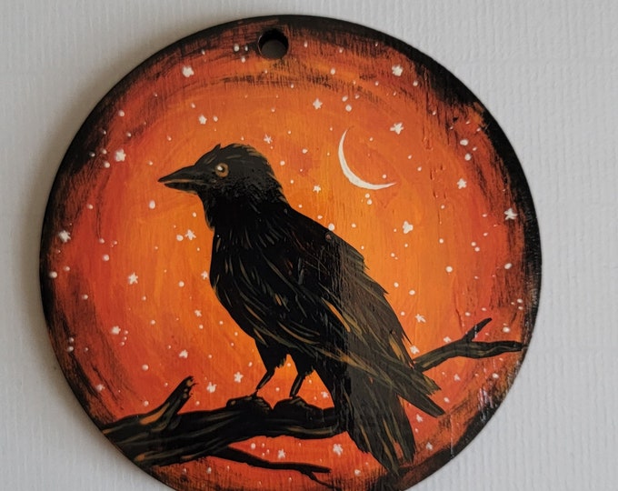 Raven Art - 3.5 Inch Ornament, Hand Painted Ornament, Crow Animal ...