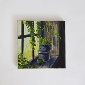 Obra de arte inspirada en videojuegos, lienzo pintado en miniatura de 3 x 3, imán de nevera hecho a mano, idea de regalo para jugadores, idea de regalo para niñas, lindo arte vegetal