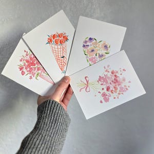 手描きの花カード、オリジナルの水彩画、白紙のバレンタインカード、花の記念日カード、カードと封筒