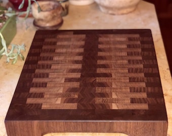 Walnut and oak end grain cutting board