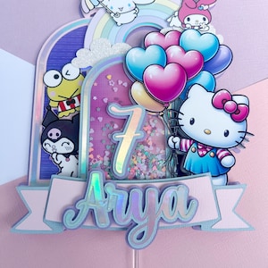 Custom Shaker Cake Topper, Kitty theme decorations, birthday decorations
