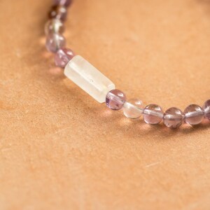 Super 7 Amethyst and Clear White Quartz Bracelet • Natural Gemstone Stretch Jewelry