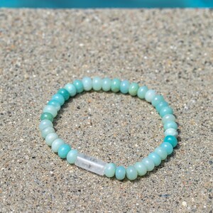 Amazonite and Clear Quartz Bracelet • Natural Crystal Gemstone Stretch Bracelet