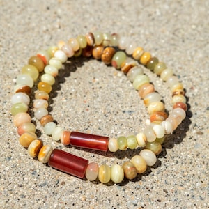 Banded Green Calcite and Carnelian Bracelet • Natural Gemstone Jewelry • Matching Bracelets