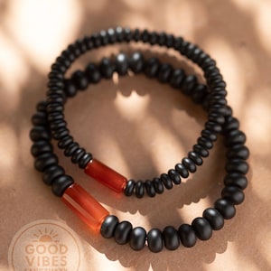 Black Onyx Carnelian Bracelet • Natural Gemstone Unisex Jewelry