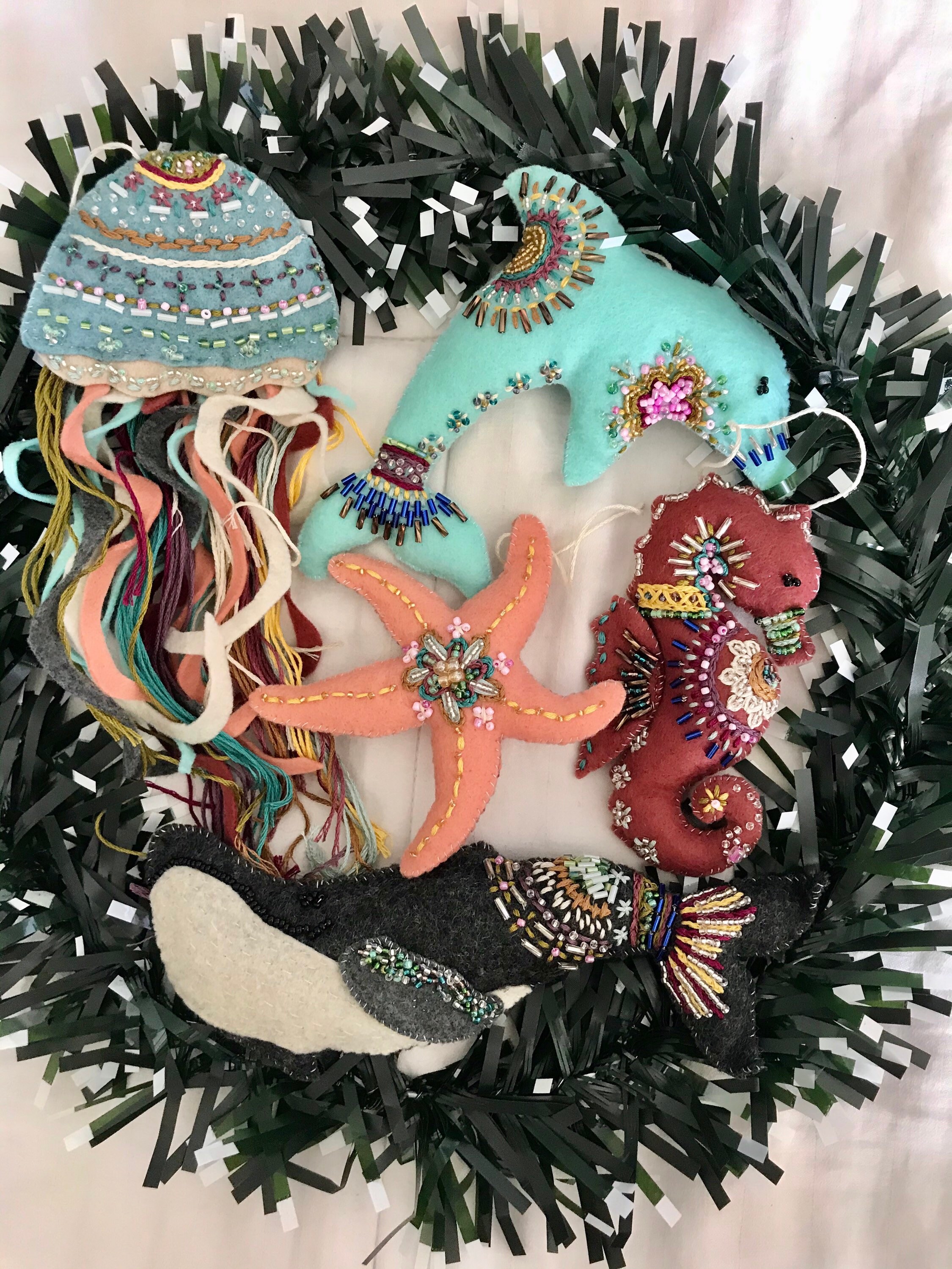 Felt sea creature beaded embroidered Christmas ornaments Etsy