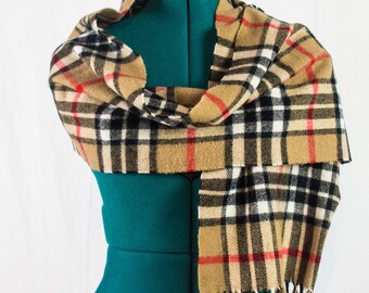 Vintage Pringle of Scotland Lamb's Wool Scarf Classic Tartan Plaid