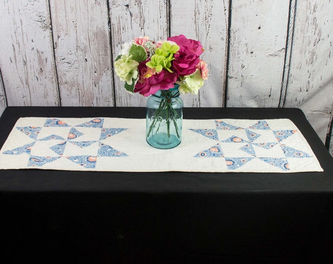 Antique Quilt Table Runner Pinwheel Star 33 X 12 Etsy