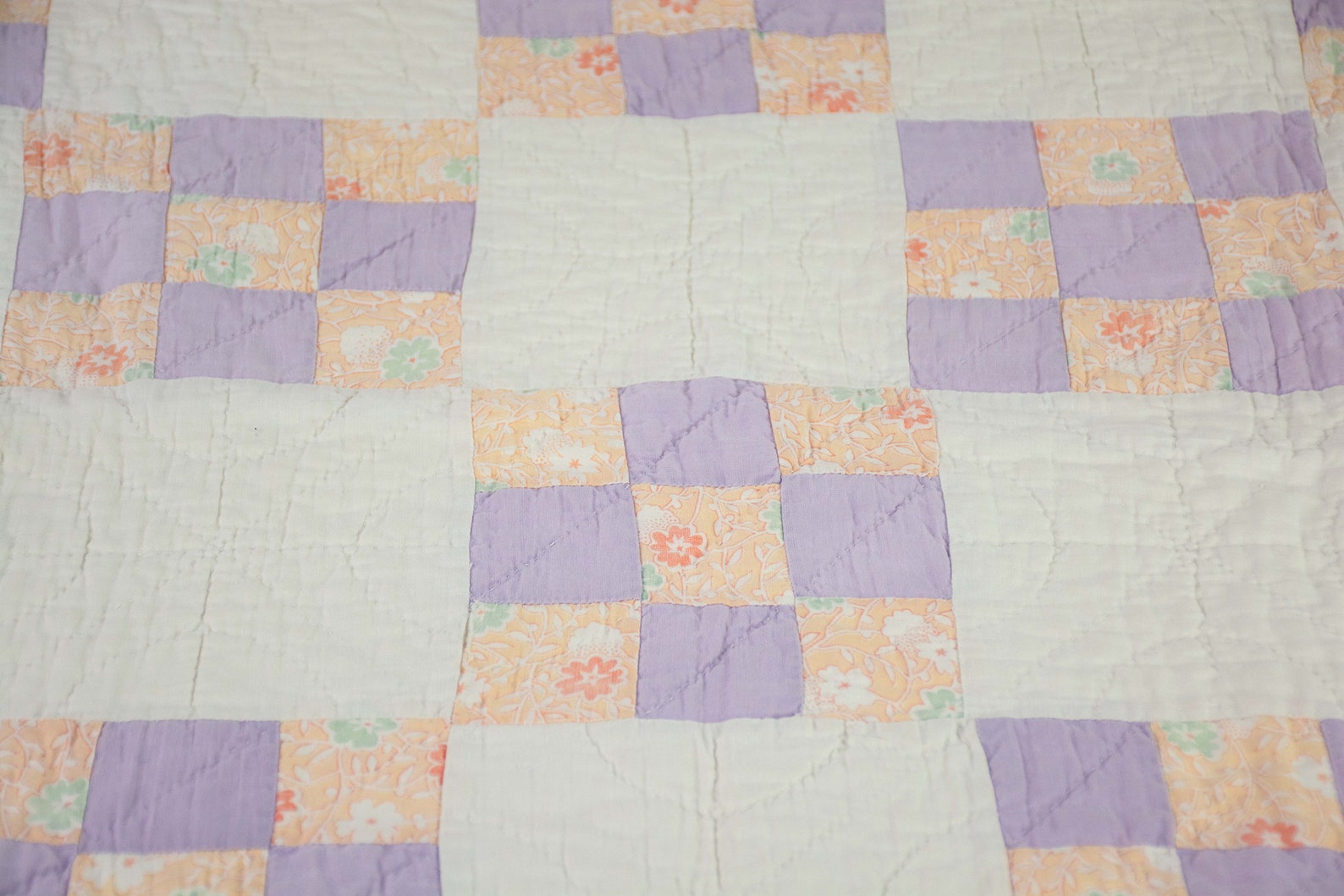 Vintage Antique Quilt Table Runner Purple and Yellow 9 Patch Etsy