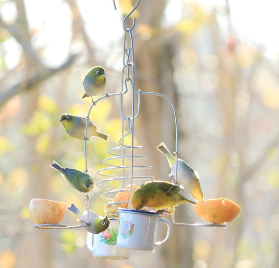 Springtime Chandelier Bird Feeder With Enamel Cups Etsy
