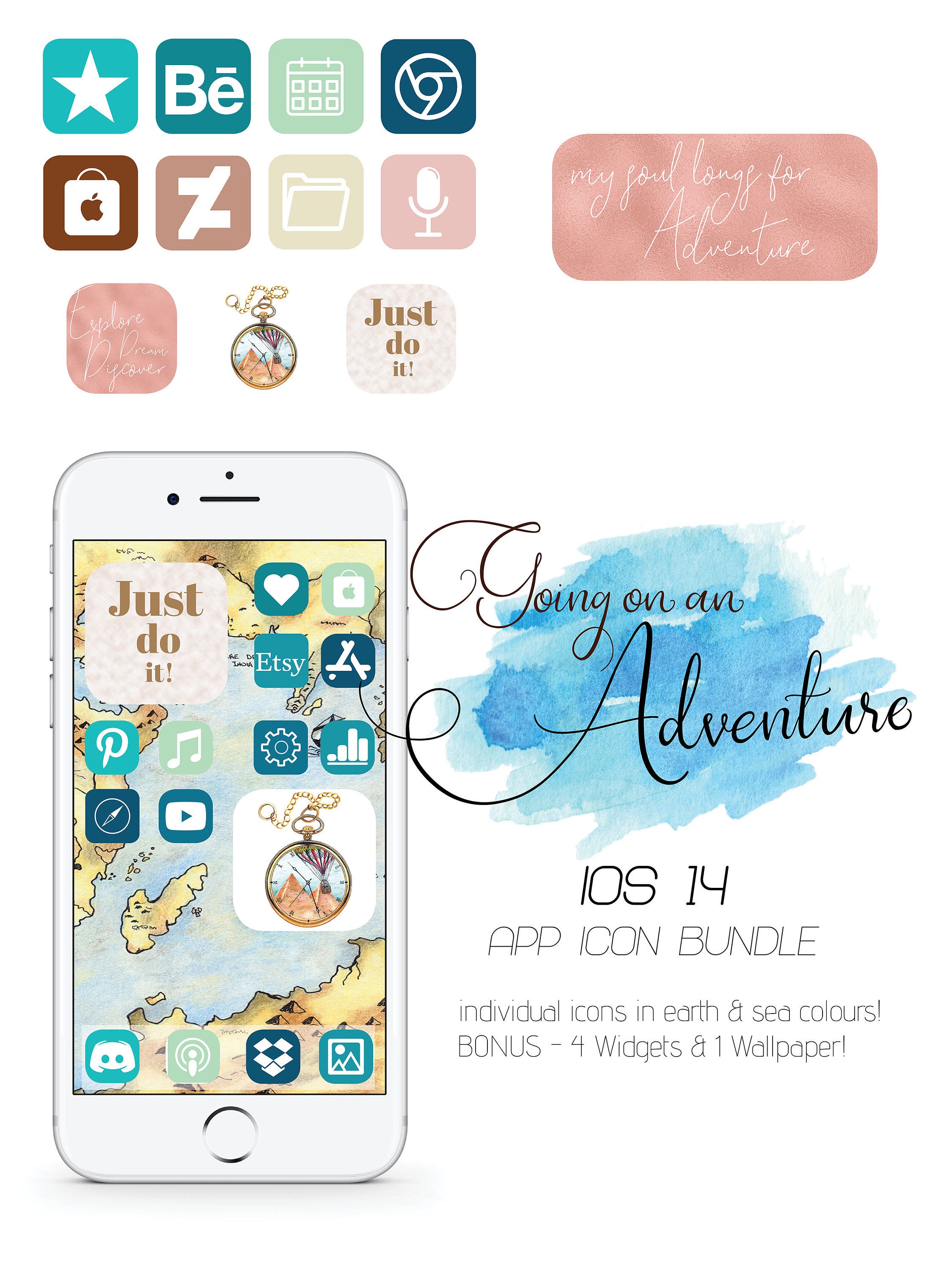 Earth Sea Aesthetic Ios 14 App Icon Bundle 96 Beautiful Etsy
