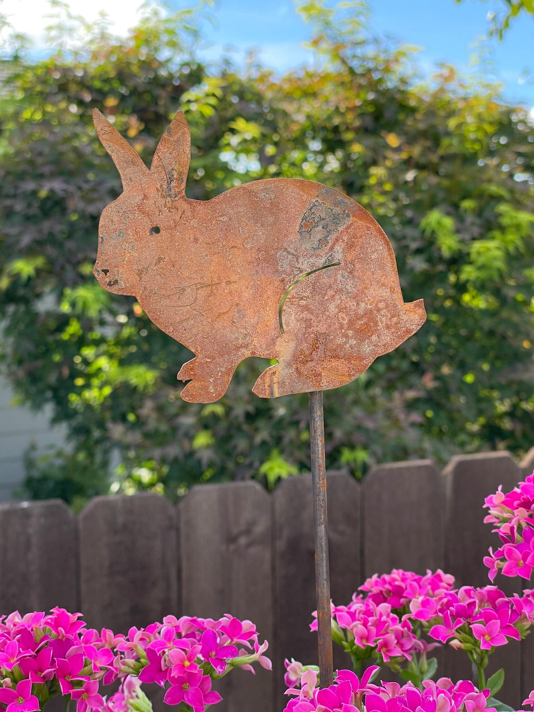 Bunny Garden Stake / Rusty Bunny Garden Decor / Rabbit Garden Pick ...