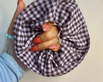 Jumbo Gingham Cotton Scrunchie – Oversized Voluminous Hair Accessory