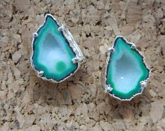 Sparkling Green Polished Sliced Agate Post Earrings