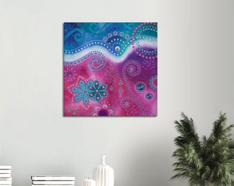 Canvas print - Choose your size - "The Happiness inside" - Blue and pink. Intuitive art, colorful bohemian, home decor, maximalist, poetry