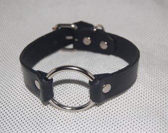Gargantilla de cuero con anilla en forma de O, collar ajustable, anilla de 1,5 pulgadas