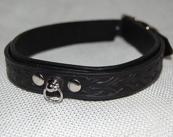 Handgjord läderchoker: Bondagehalsband, punkgotisk väv
